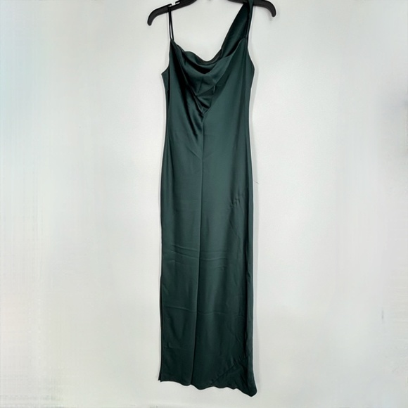 Social Bridesmaid Womens XS Asymmetrical One-Shoulder Cowl Maxi Slip Dress Green - Picture 8 of 11